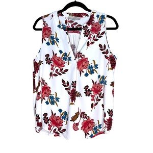 Loft White Floral Rayon Sleeveless Top